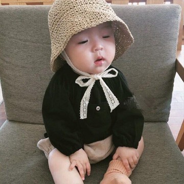 現貨-寶寶草帽女夏季嬰兒遮陽帽春夏薄款防曬太陽帽子兒童漁夫帽男童潮繫帶草帽