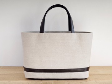 亞麻帆布 × 皮革 托特包 黑色