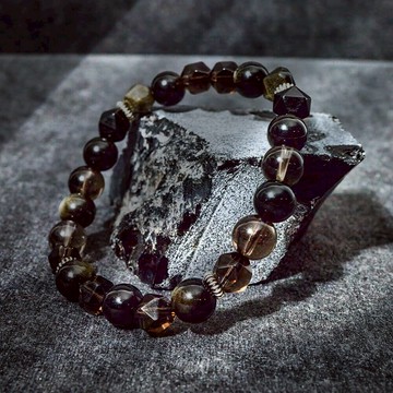 黑武士 | 擋煞除晦 x 事業招財 | 金沙黑曜石 茶晶 手鍊  B18