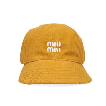 MIU MIU Denim 牛仔 抽繩造型 帽子 棒球帽 老帽 黃玉色 白蘭地色 5HC369
