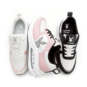 PLAYBOY 玩色派對 抗震增高氣墊鞋-白/白黑/粉黑(PY1057)