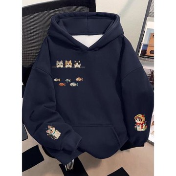 美式潮流藏青色字母連帽衛衣ins秋季男女簡約情侶裝設計百搭上衣