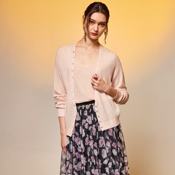 蠶絲羊毛針織兩件式套組_粉色【MON'S 流行服飾】