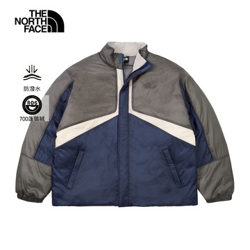 UE男女款灰藍拼接DWR防潑水羽絨外套｜8E6JEIV