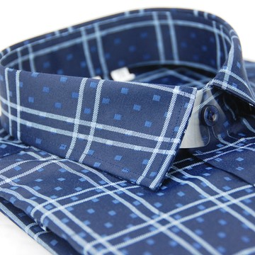 【金安德森】深藍底白線格窄版襯衫-長袖