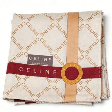 CELINE 米白菱格紋滿印字母圖騰LOGO帕領巾(51CM)
