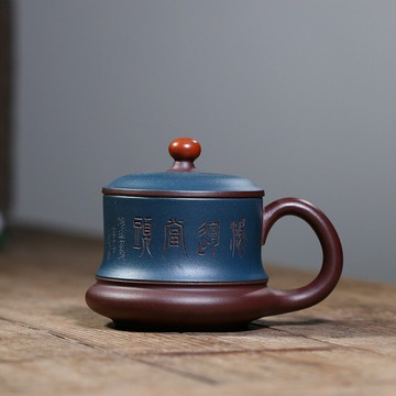 高檔中式紫砂杯大容量帶蓋杯帶把手茶杯辦公室男士陶瓷杯子女士款