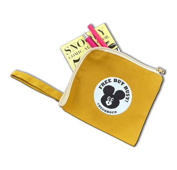 帆布L型拉鍊扁平手拿包 S 芥末黃