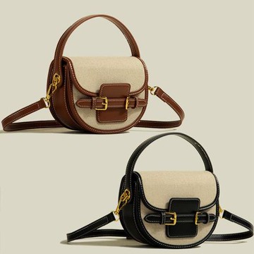 Jpqueen 馬鞍皮扣拼色復古休閒都會手提斜垮肩背包(2色可選)