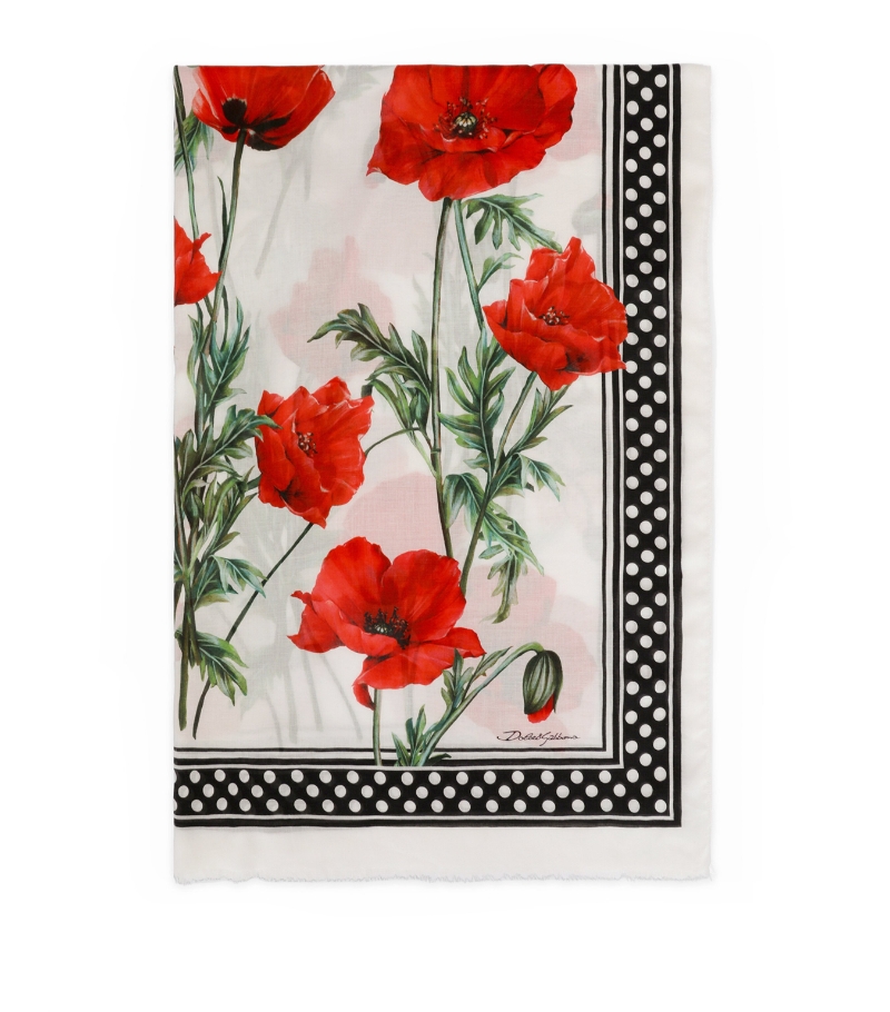 Dolce & Gabbana Silk Poppy Print Scarf
