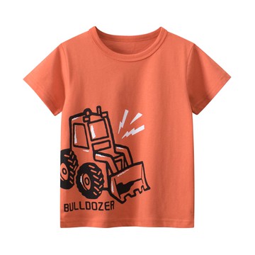 27KIDS - 純棉短袖上衣-挖土機-橘色