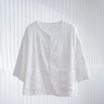 復古刺繡七分袖襯衫 外搭上衣616313