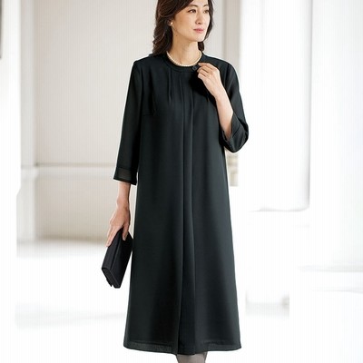 ベルーナ 洗える 冷感素材プリーツ使いドレープワンピース 黒 7ar レディース 通販 Lineポイント最大get Lineショッピング