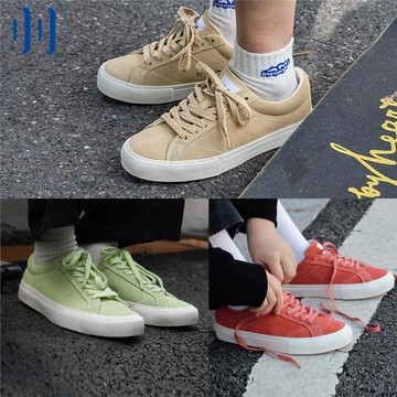 頑刻ollieskate奶油杏色翻毛皮帆布低幫奶油鞋男女情侶05滑板鞋合