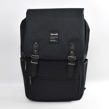 後背電腦包 黑色掀蓋布標皮帶磁扣【NZB93】