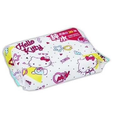 小禮堂 Hello Kitty 20抽純水濕紙巾包 袖珍包濕巾 柔濕巾 (桃白 滿版)