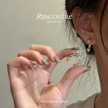 『現貨/韓國 金銀撞色/極簡！厚磅幾何雙邊 耳釘』Rencontre 925純銀 東大門 純銀耳環 韓國耳環