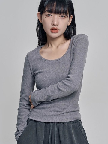 Mona Long Sleeve Fleece Interior Melange T-Shirt