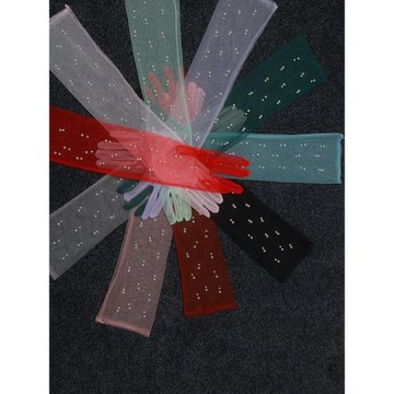 網紗手套新款寫真旅拍宴會結婚新娘配飾婚紗禮服薄款長款酒紅黑色