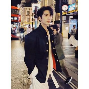 張凌赫同款新中式男裝黑色立領西裝外套高級感痞帥制服中山裝夾克