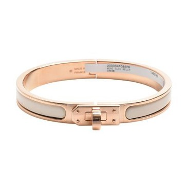 HERMES 經典Mini Clic Kelly系列琺瑯窄版手環(奶油白/玫瑰金)
