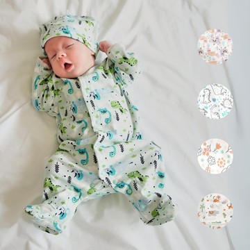 Augelute Baby童衣 純棉寶寶連身衣 新生兒包腳連身衣 初生兒薄長袖居家服  寶寶睡衣50517