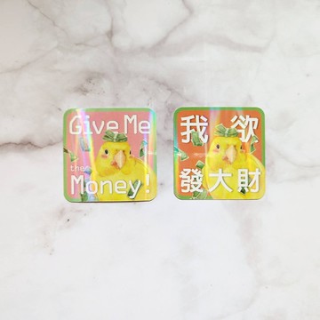 我欲發大財鸚鵡彩虹膜貼紙-中英文版