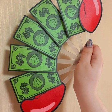 🔥台灣出貨🔥比奇堡蟹老闆鉗來小扇子卡通鈔票摺扇夏日納涼必備七折扇