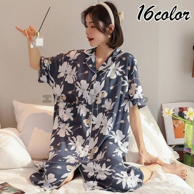 ネグリジェ パジャマ レディース 春夏 半袖シャツワンピース 可愛い 花柄ルームウェアネグリジェ ゆったりナイトロープ 部屋着 オシャレ薄手レーヨン 16色 通販 Lineポイント最大get Lineショッピング