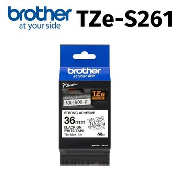 【Brother 兄弟】TZe-S261 超黏性護貝標籤帶 ( 36mm 白底黑字 )