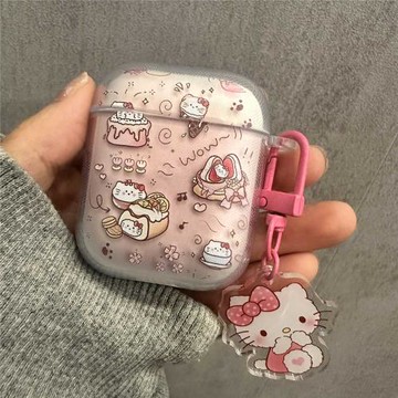 漸變凱蒂貓 適用Baseus倍思E3耳機套M2透明W04軟WM05真無線藍牙WM02保護殼M2/W04+/storm3無線耳機套wo4/3