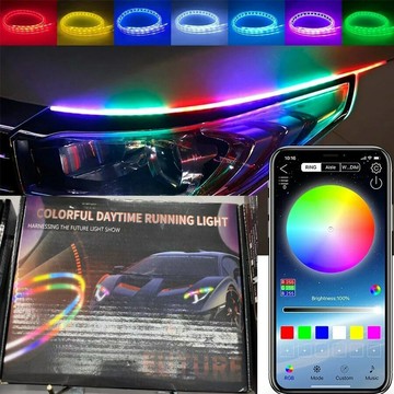 LED燈帶 LED燈條 裝飾燈 連接可裁剪汽車LED燈條超薄日行燈APP手機控制幻彩導光雙色流水帶轉向行車燈