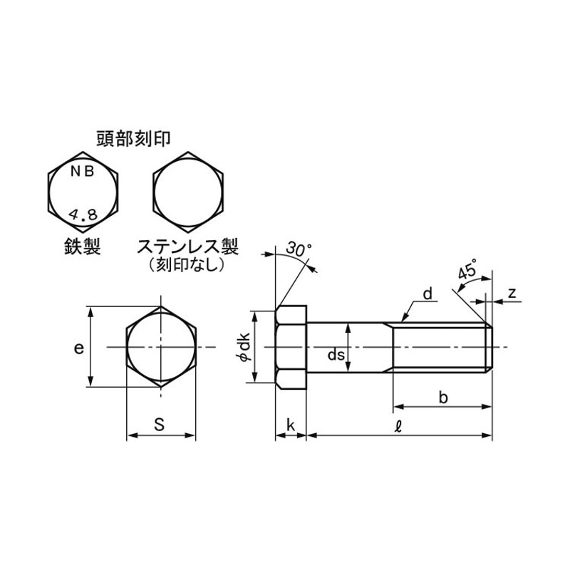 M30X150 六角ﾎﾞﾙﾄ(半ねじ(NBI(日本鋲螺 鉄(標準) 生地(標準) 数量1個