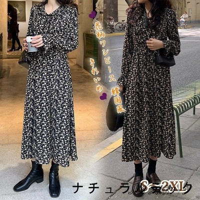 花柄ワンピース 50代 40代 30代 秋冬 長袖ワンピース レディース 春夏 ロングワンピース マキシ きれいめ 着痩せ 韓国風 おしゃれ フレアスカート 通販 Lineポイント最大get Lineショッピング