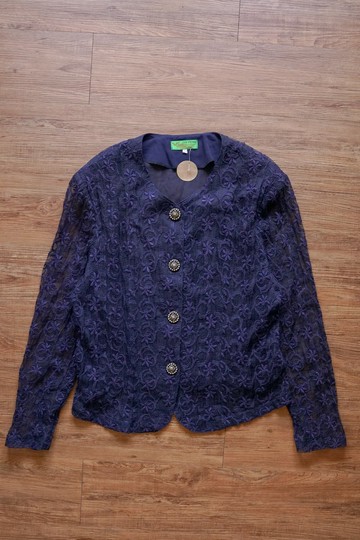 純情百貨行 Vintage 古著襯衫  LS057 刺繡花藤藍襯衫
