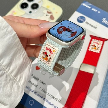 適用於 Apple watch 11 10 9 8 7 編織磁吸蘋果狗錶帶 40 42 44 45 46mm蘋果手錶腕帶