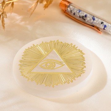 摩洛哥透石膏｜上帝之眼 全視之眼 金屬圖騰 茶杯墊 風水擺件 隨機出貨 S24BL11-011
