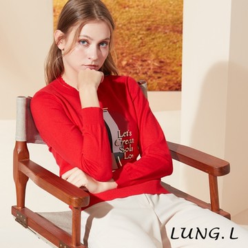 LUNG.L林佳樺 豔麗紅前片幾何圖案長袖女裝毛衣L839A