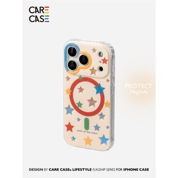CARECASE 奶色鐳射星星磁吸手機殼 適用于蘋果iPhone17 16 15 14 ProMax 磨砂ins風 高級簡約 支架組合