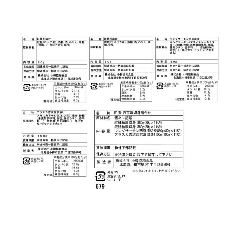 粕漬・西京漬 切身 詰合せ Iセット 44枚（紅鮭粕漬切身80g×11切、銀鱈粕漬切身80g×11切、キングサーモン西京漬切身80g×11切、アラスカ