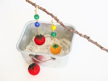 tachibanaya 耳環 手鞠球 番茄 橘子 不對稱 水果 蔬菜 紅色 橘色 耳飾