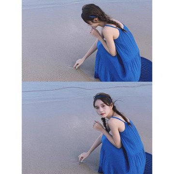 法式長裙梨型身材穿搭無袖吊帶藍色連衣裙子女裝夏季2025新款氣質