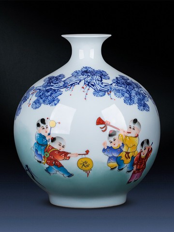 景德鎮陶瓷器手繪花瓶石榴瓶子客廳插花中式博古架電視柜飾品擺件