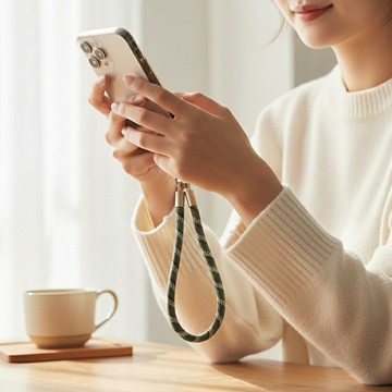 15CM 指尖靈動迷你款手機掛繩 (附夾片) 墨綠霜痕