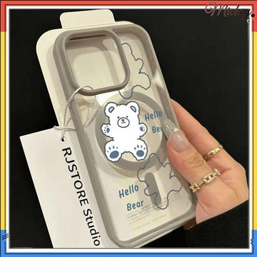 亞克力呆萌小熊適用蘋果16手機殼iphone15pro14/13磁吸12/11透明