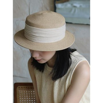 原生紙草編防遮陽草帽夏季輕法式平頂平檐戶外出游遮陽小禮帽女士