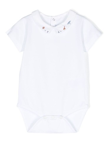 Tartine Et Chocolat - embroidered-logo collar body - kids - Elastane/Cotton - 9 mths - White