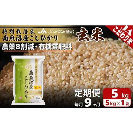 ふるさと納税 特別栽培米南魚沼産こしひかり8割減玄米（5kg×全9回） 新潟県南魚沼市