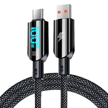 YORI CAR 優里 USB to Type-C 數顯充電線  120cm  典雅黑  1條