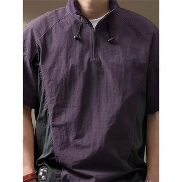 美式半拉鏈polo衫男短袖t恤夏季速干冰絲戶外輕薄休閑機能風襯衫